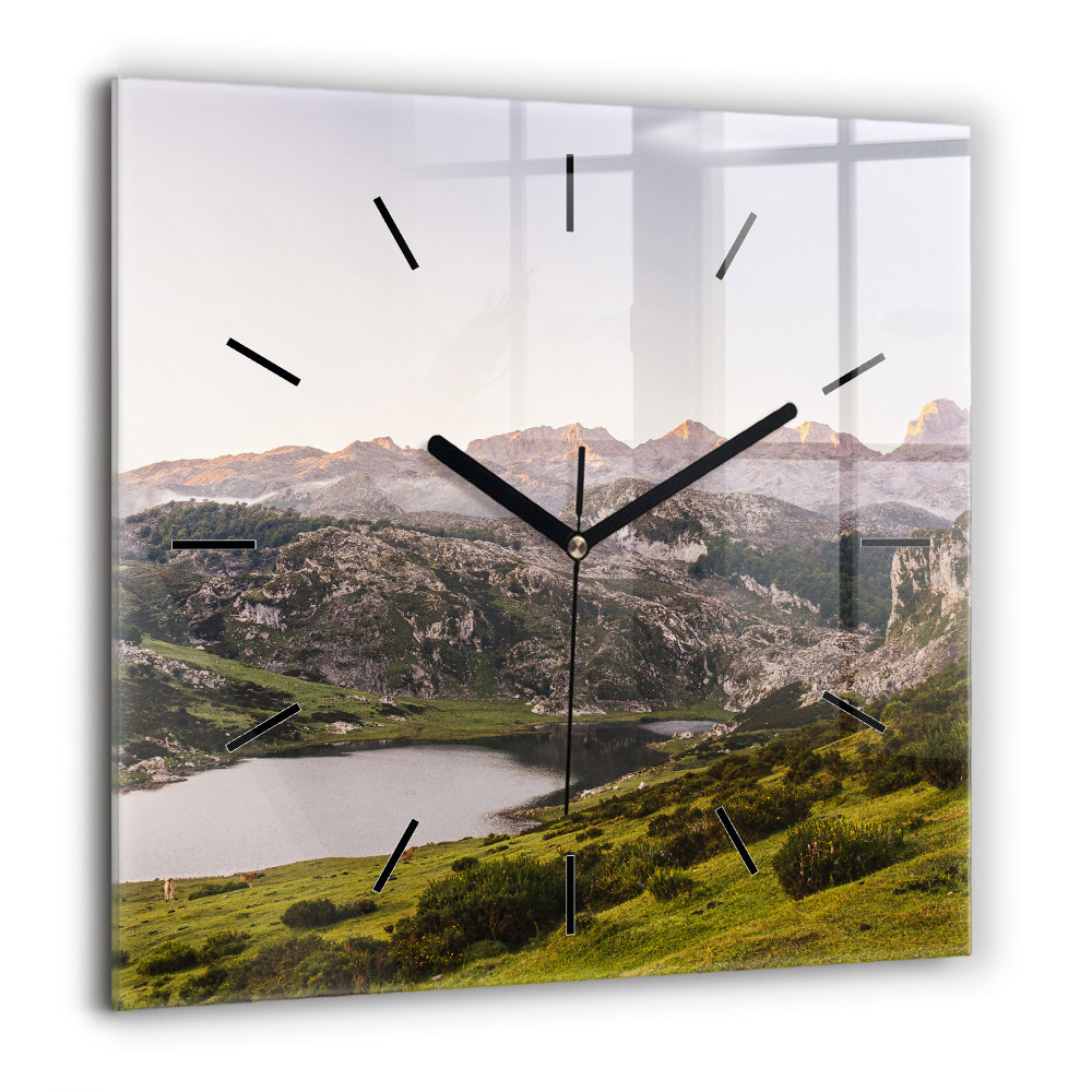 Pendule carrée en verre 60x60 cm Lac et montagnes des Pyrénées