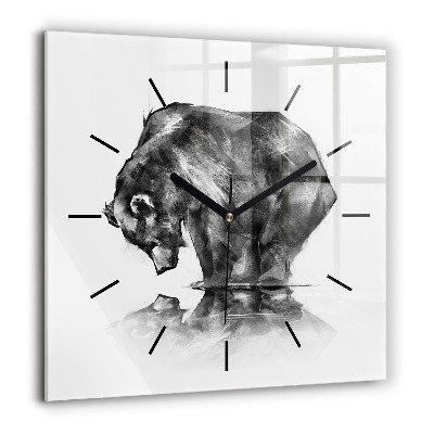 Pendule carrée en verre 60x60 cm Dessin d'ours