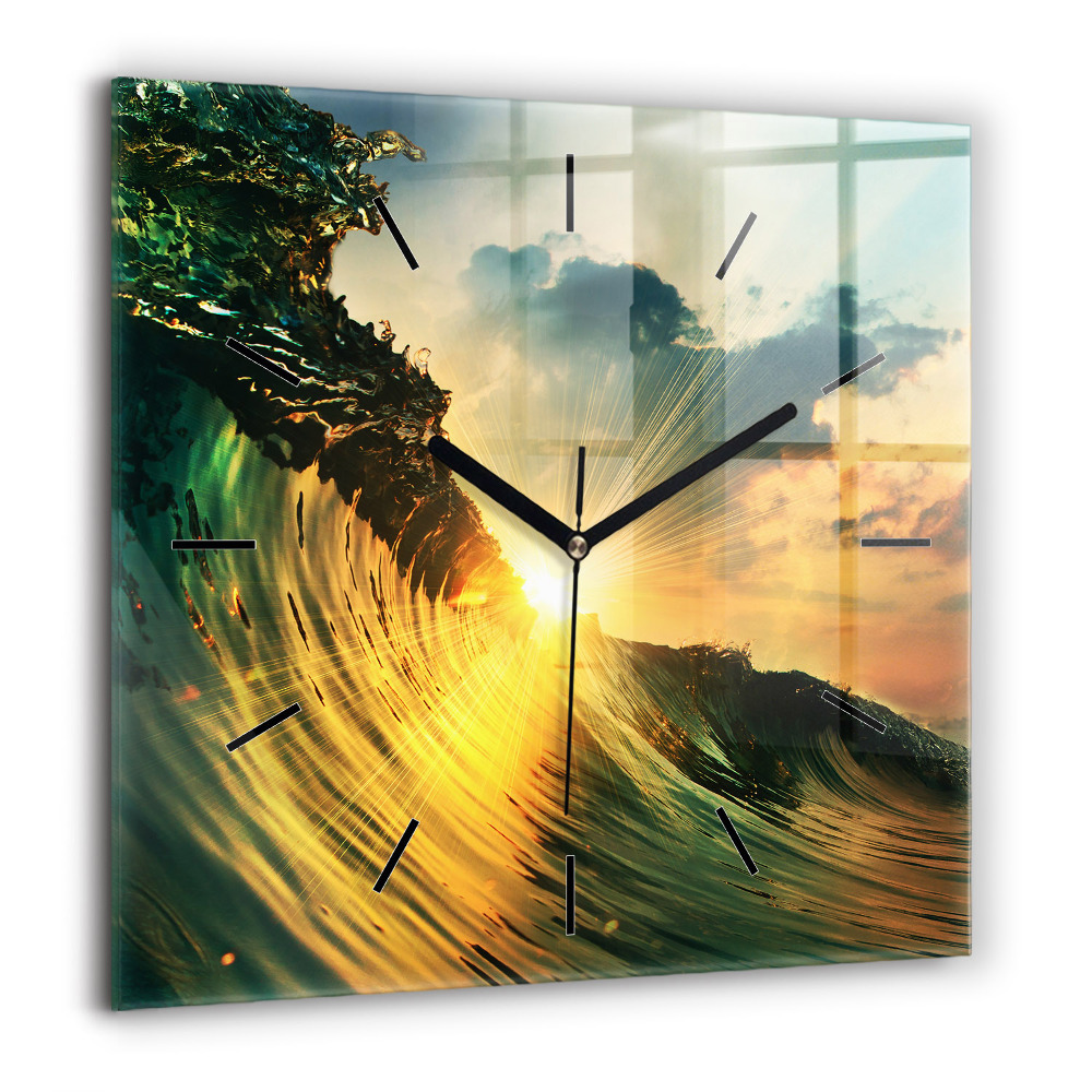 Horloge murale carrée 60x60 cm Perspective de vague Coucher de soleil