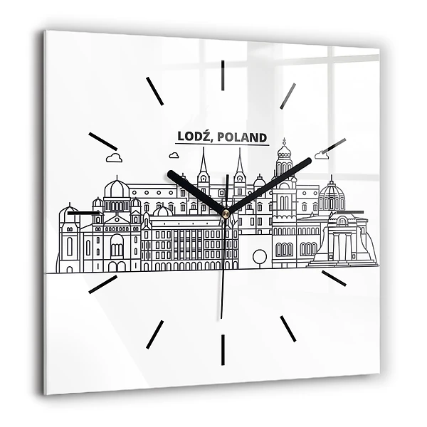 Horloge murale carrée 60x60 cm Panorama de l'architecture de Łódź