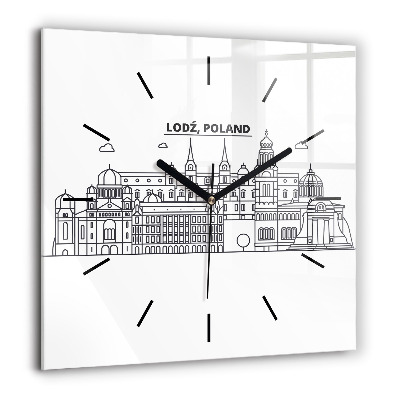 Horloge murale carrée 60x60 cm Panorama de l'architecture de Łódź