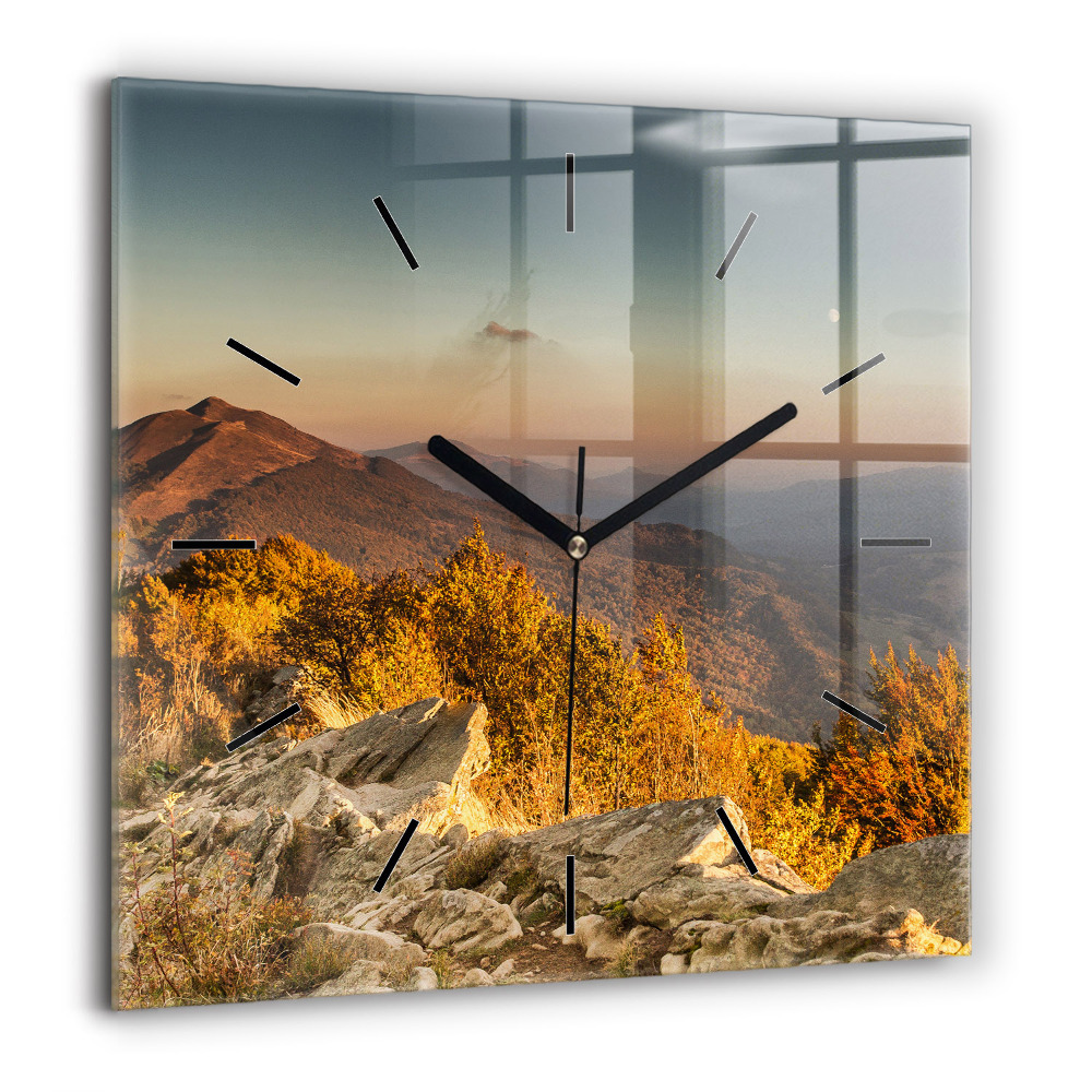 Pendule carrée en verre 60x60 cm Montagnes Bieszczady