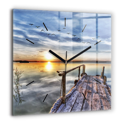 Horloge carrée en verre 60x60 cm Lac au coucher du soleil