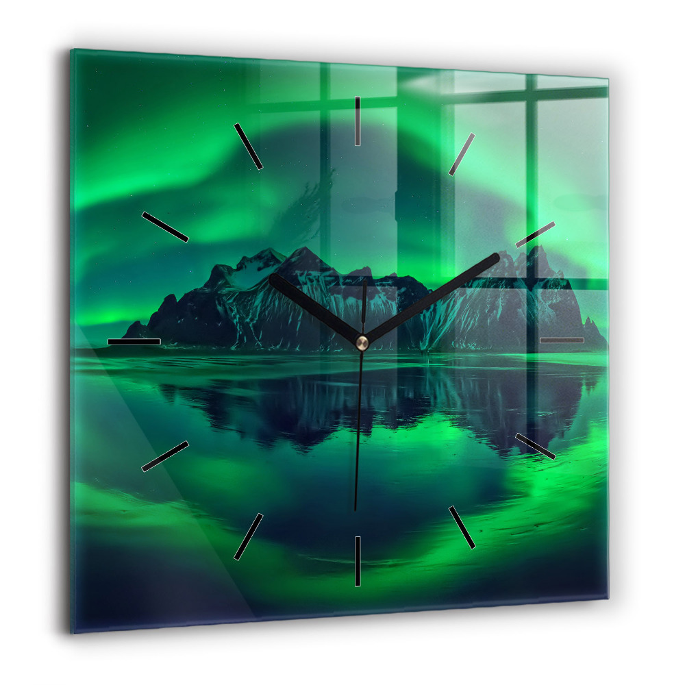 Horloge carrée en verre 60x60 cm Aurore boréale
