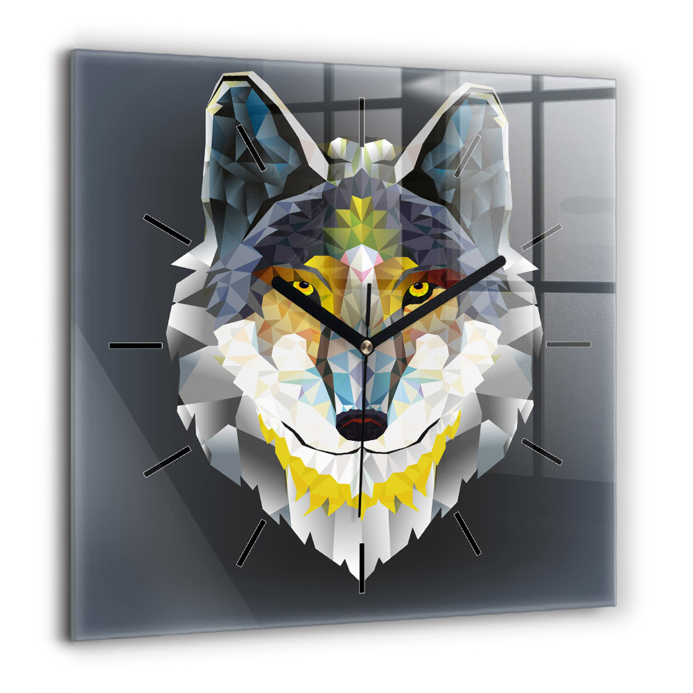 Horloge murale carrée 60x60 cm Tête de loup