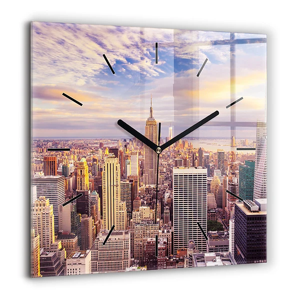 Pendule carrée en verre 60x60 cm Coucher de soleil à New York