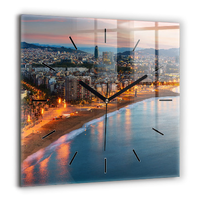 Horloge murale carrée 60x60 cm Plage de Barcelone