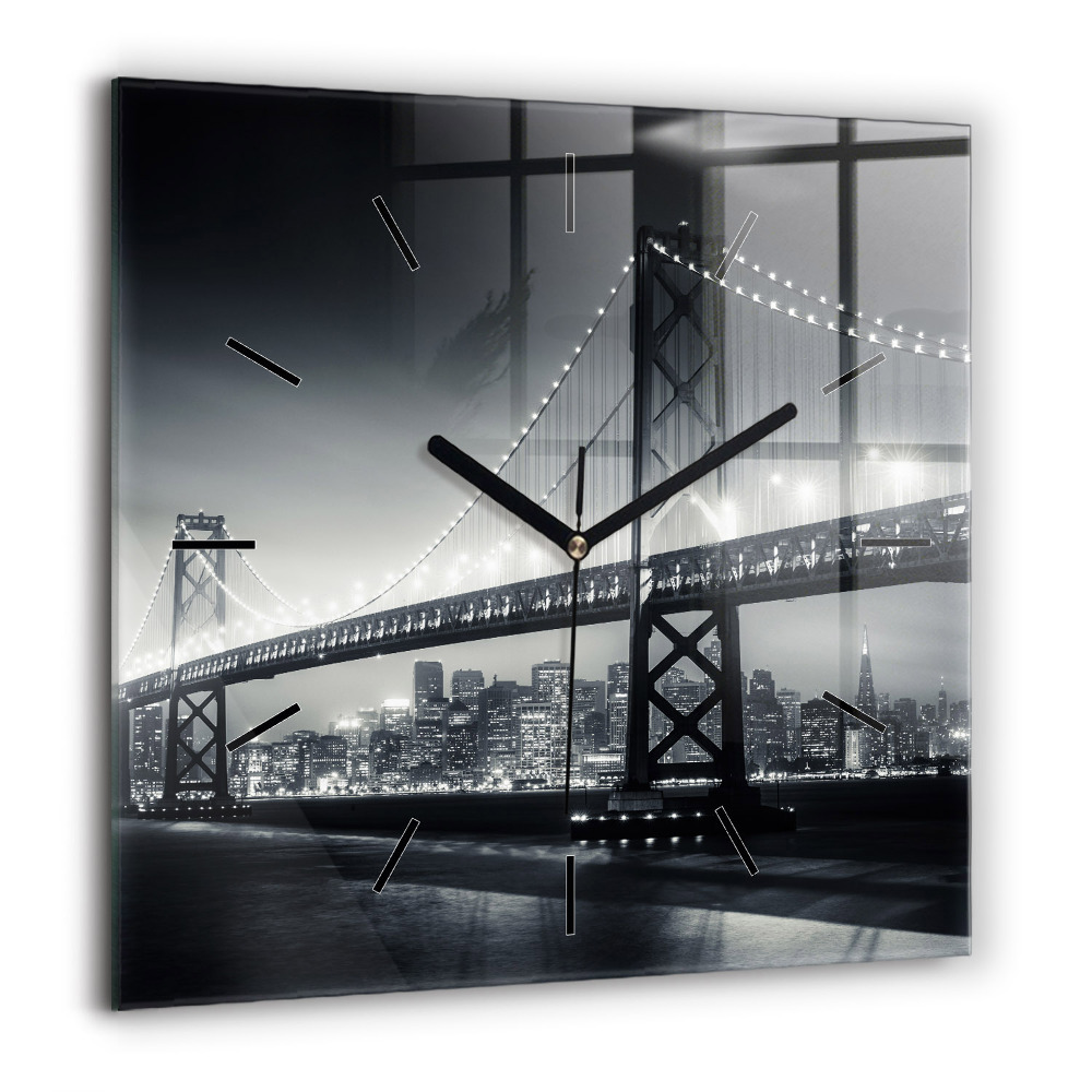 Pendule carrée en verre 60x60 cm Pont de nuit à San Francisco