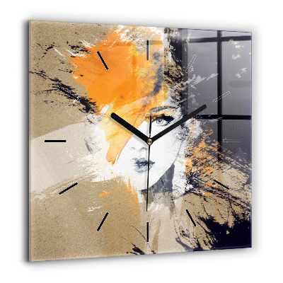 Pendule carrée en verre 60x60 cm Portrait de femme abstrait
