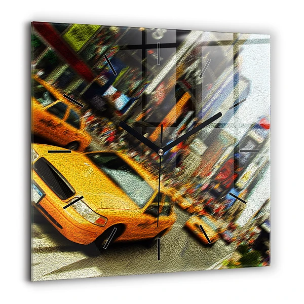 Horloge murale carrée 60x60 cm Taxis de la ville de New York