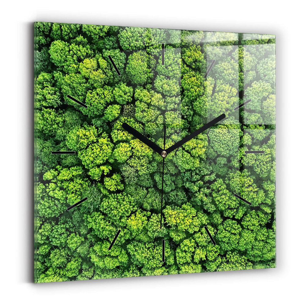 Pendule carrée en verre 60x60 cm Forêt vue d'en haut