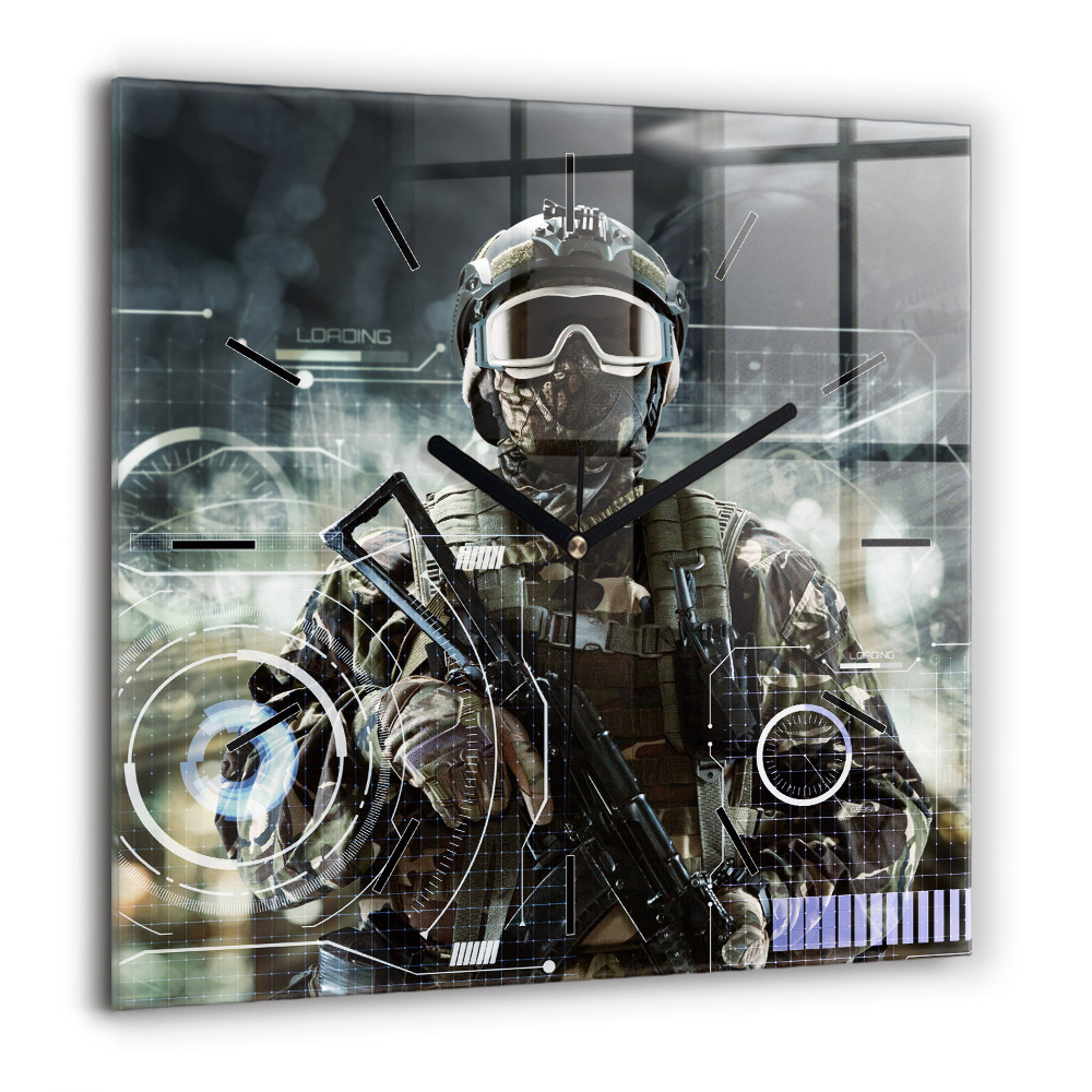 Pendule carrée en verre 60x60 cm Soldat avec un fusil
