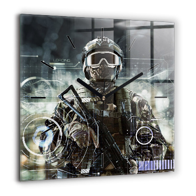 Pendule carrée en verre 60x60 cm Soldat avec un fusil