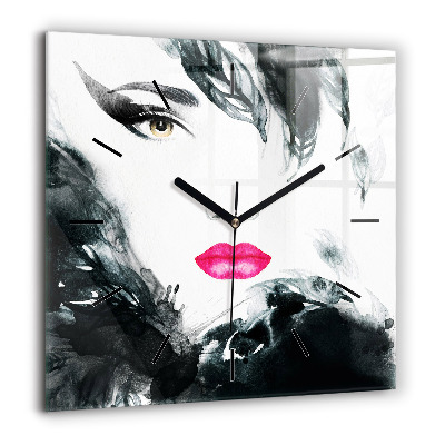 Horloge murale carrée 60x60 cm Portrait d'une femme aux lèvres rouges