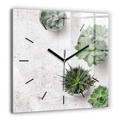 Horloge carrée en verre 60x60 cm Plantes décoratives