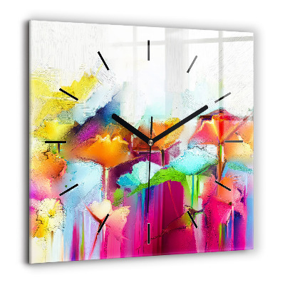 Horloge murale carrée 60x60 cm Fleurs abstraites