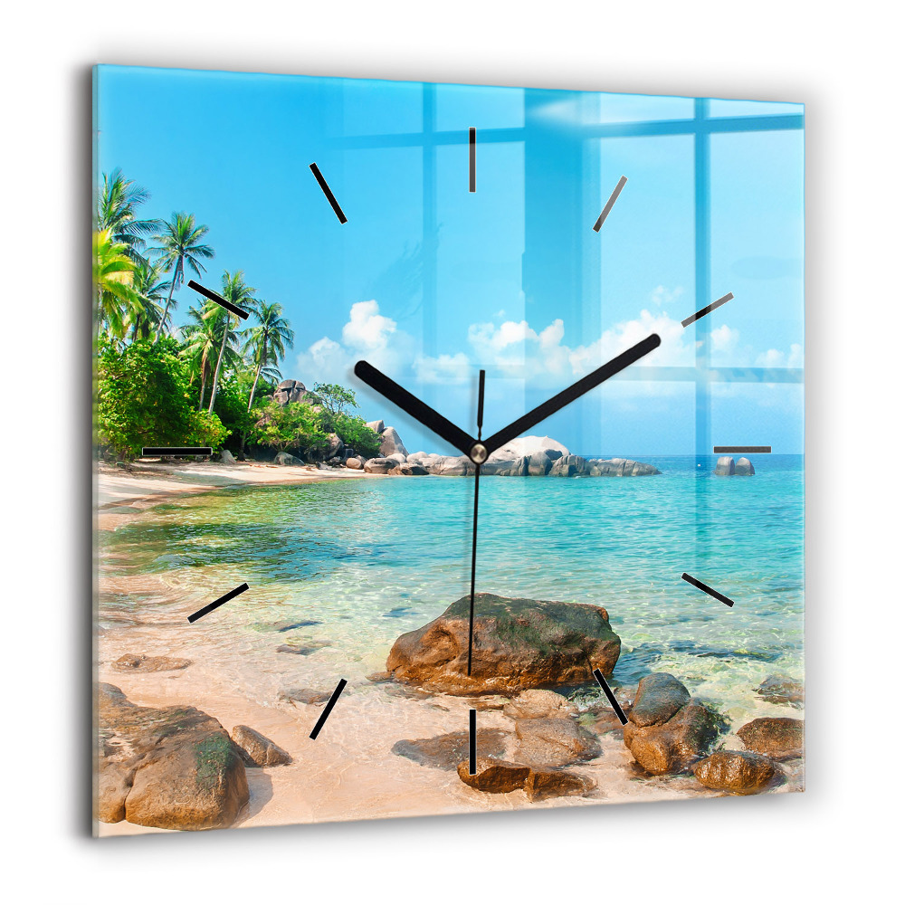 Horloge murale carrée 60x60 cm Belle plage en Thaïlande