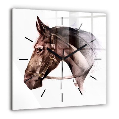 Horloge murale carrée 60x60 cm Profil peint d'un cheval
