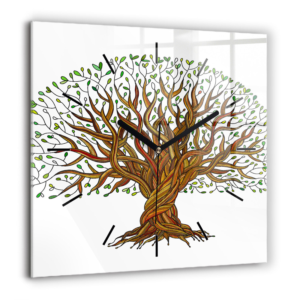 Horloge carrée en verre 60x60 cm Arbre et racines