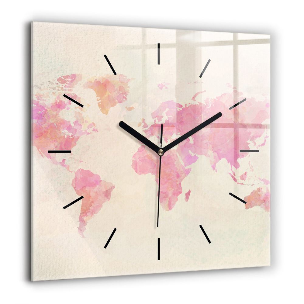 Horloge murale carrée 60x60 cm Carte du monde en aquarelle
