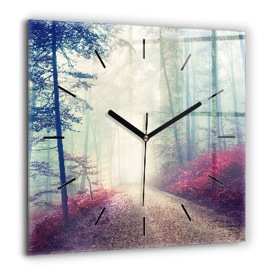Pendule carrée en verre 60x60 cm Route d'automne Brouillard forestier