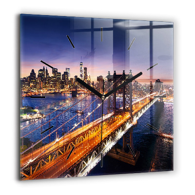 Horloge carrée en verre 60x60 cm New York et le coucher de soleil