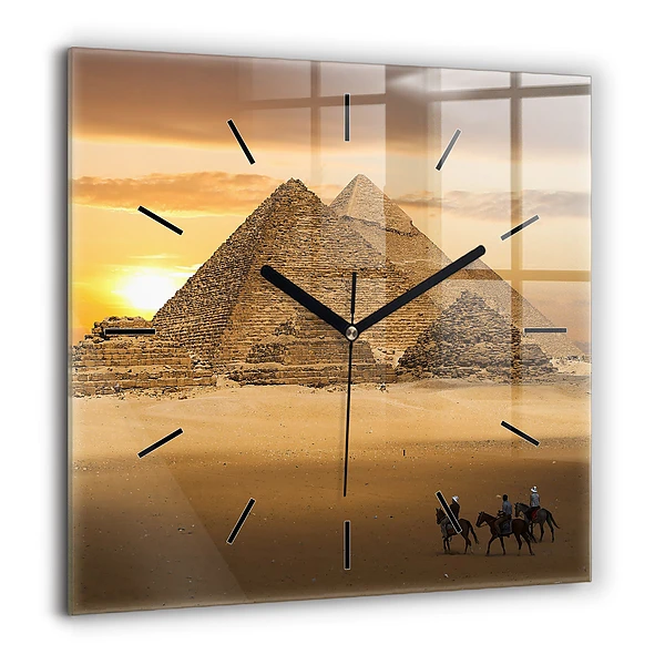 Pendule carrée en verre 60x60 cm Pyramides et coucher de soleil
