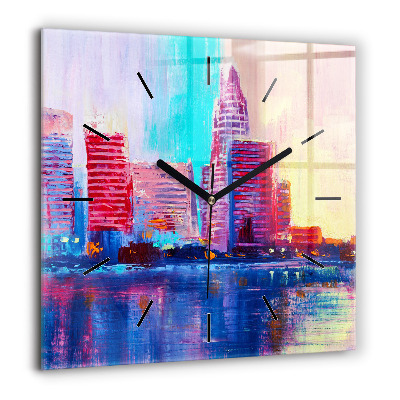 Horloge carrée en verre 60x60 cm Abstrait de gratte-ciel