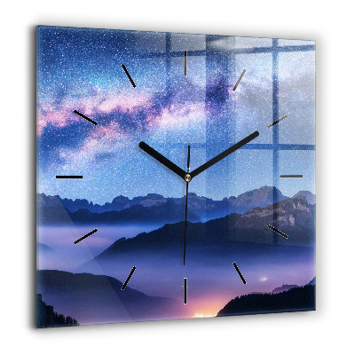 Pendule carrée en verre 60x60 cm Voie lactée et montagnes