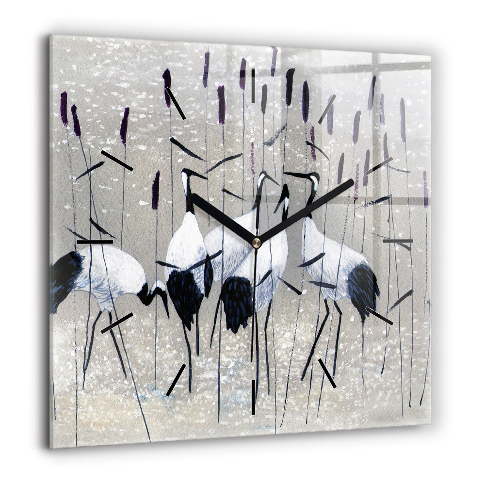 Horloge murale carrée 60x60 cm Grues dans les roseaux
