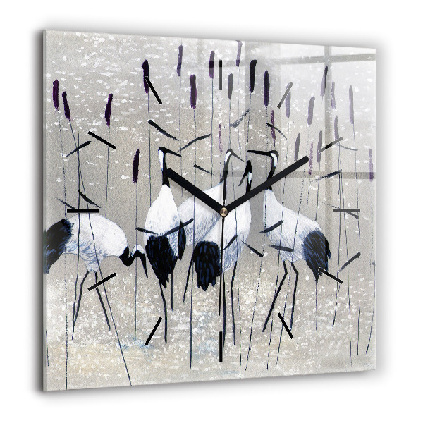 Horloge murale carrée 60x60 cm Grues dans les roseaux