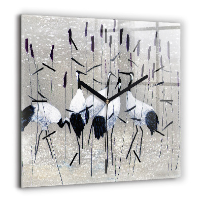 Horloge murale carrée 60x60 cm Grues dans les roseaux