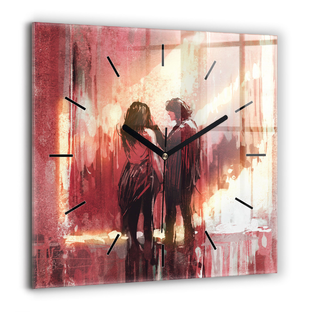 Pendule carrée en verre 60x60 cm Jeune couple amoureux