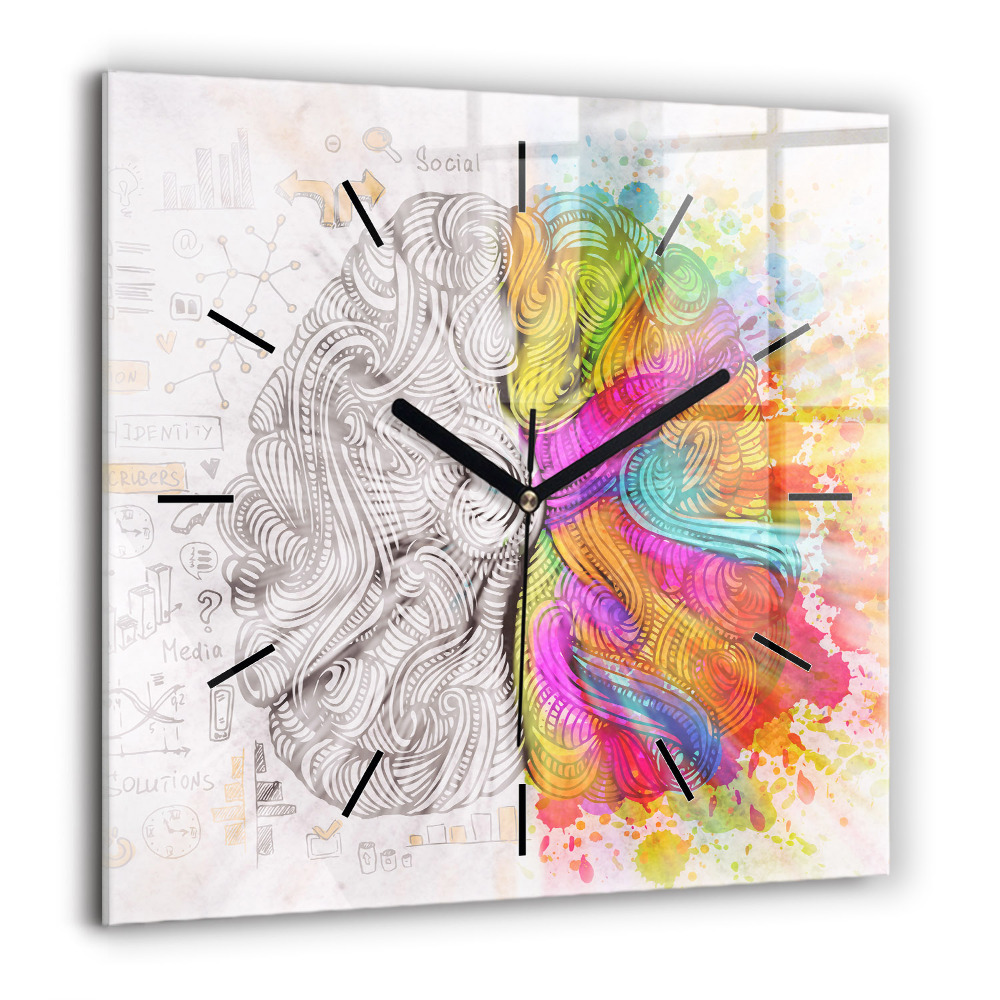 Horloge carrée en verre 60x60 cm Cerveau abstrait