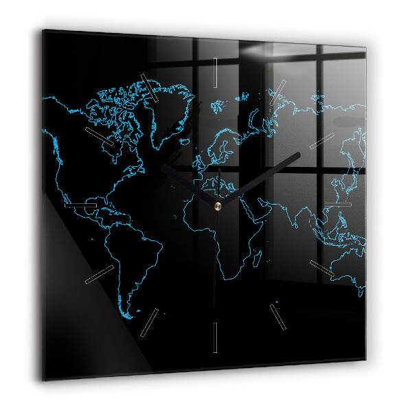 Horloge murale carrée 60x60 cm Contours d'une carte du monde