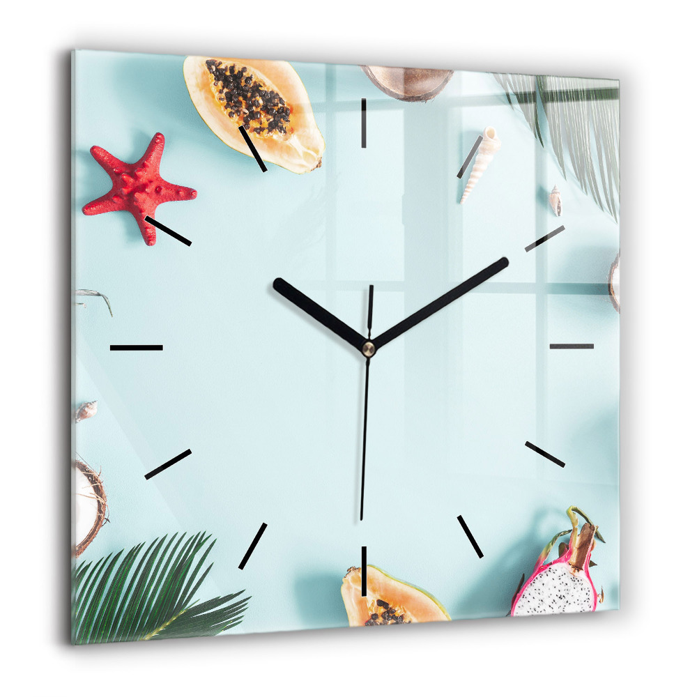 Pendule carrée en verre 60x60 cm Composition d'été