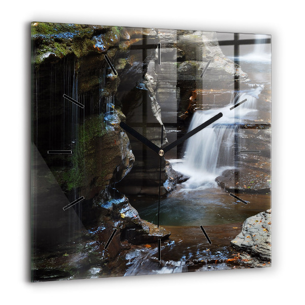 Horloge carrée en verre 60x60 cm Cascade et rochers d'Islande