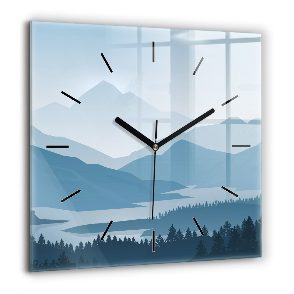 Horloge carrée en verre 60x60 cm Paysage montagneux