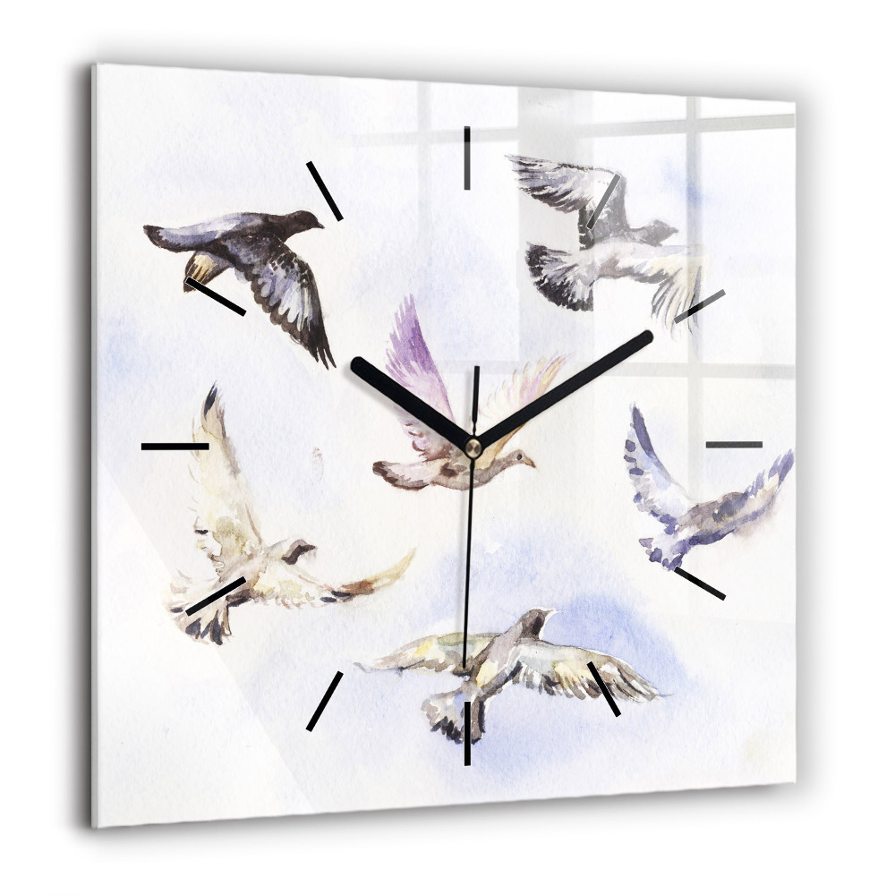 Pendule carrée en verre 60x60 cm Oiseaux volants