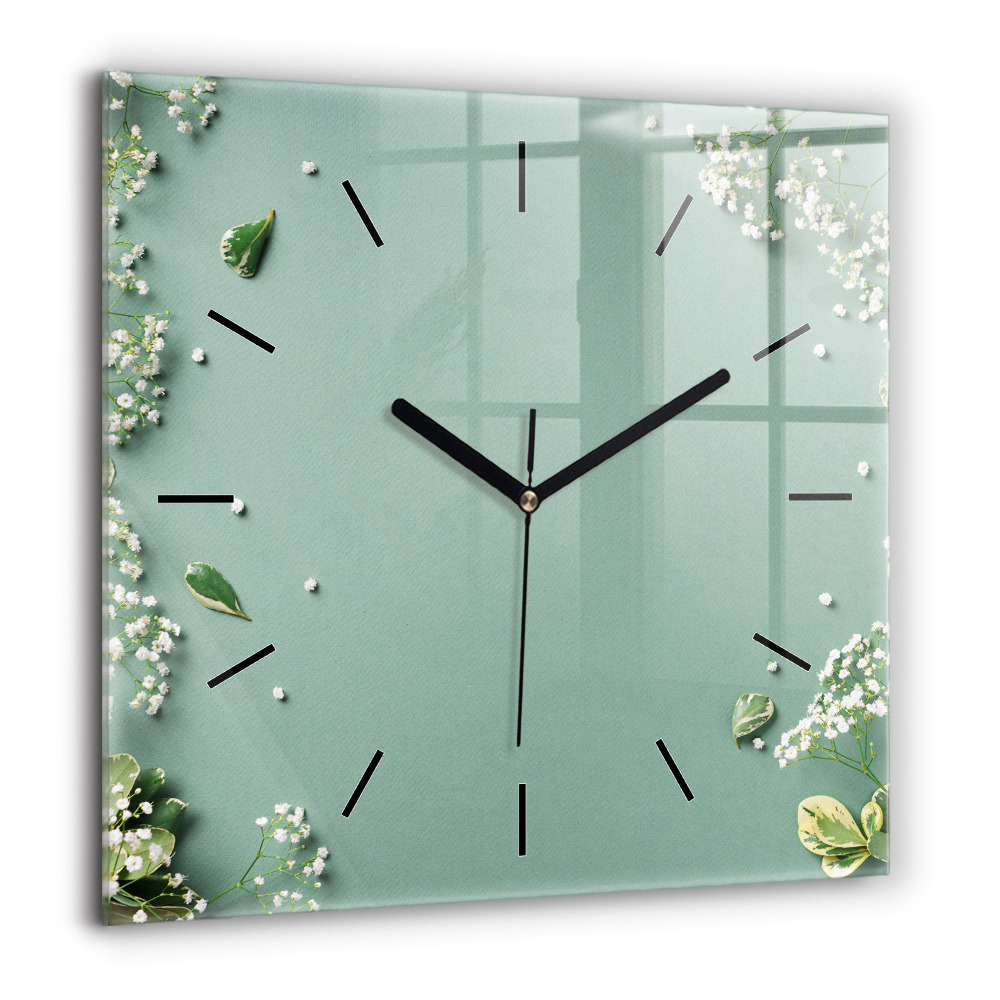 Horloge carrée en verre 60x60 cm Fleurs délicates