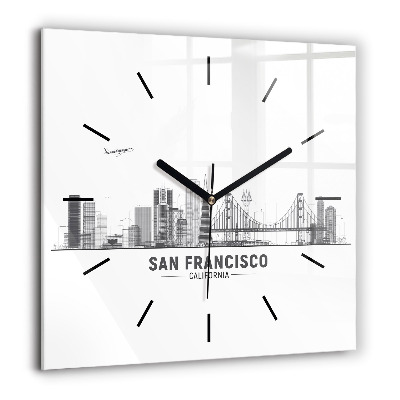 Horloge carrée en verre 60x60 cm Ligne d'horizon de San Francisco