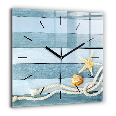 Horloge murale carrée 60x60 cm Planches rayées et coquillage