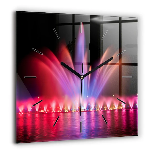 Pendule carrée en verre 60x60 cm Fontaine de Wrocław la nuit