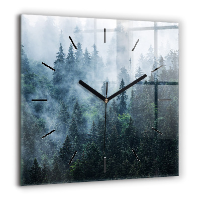 Pendule carrée en verre 60x60 cm Paysage de montagne brumeux