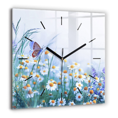 Horloge murale carrée 60x60 cm Papillon dans une prairie
