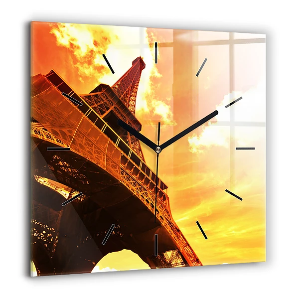 Pendule carrée en verre 60x60 cm Tour Eiffel à Paris