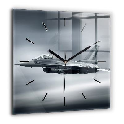 Horloge carrée en verre 60x60 cm Avion militaire en vol