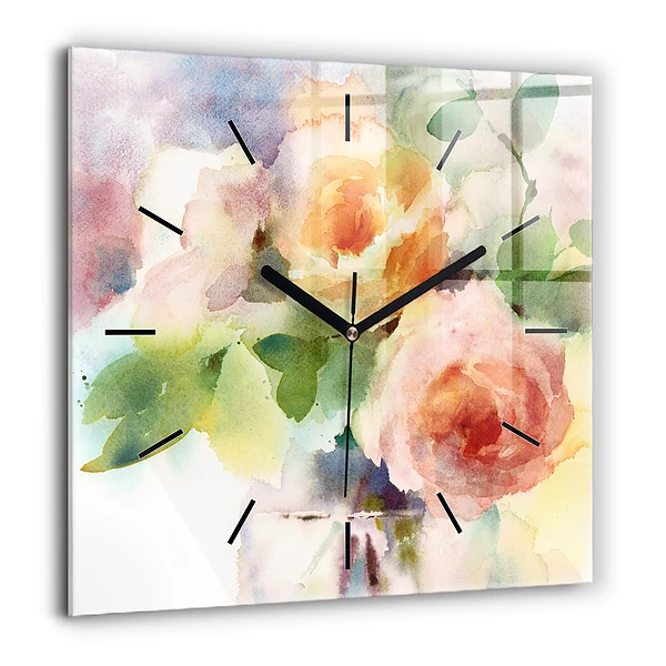 Horloge murale carrée 60x60 cm Roses dans un vase aquarelle