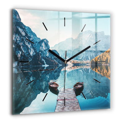 Horloge carrée en verre 60x60 cm Bateaux sur un lac