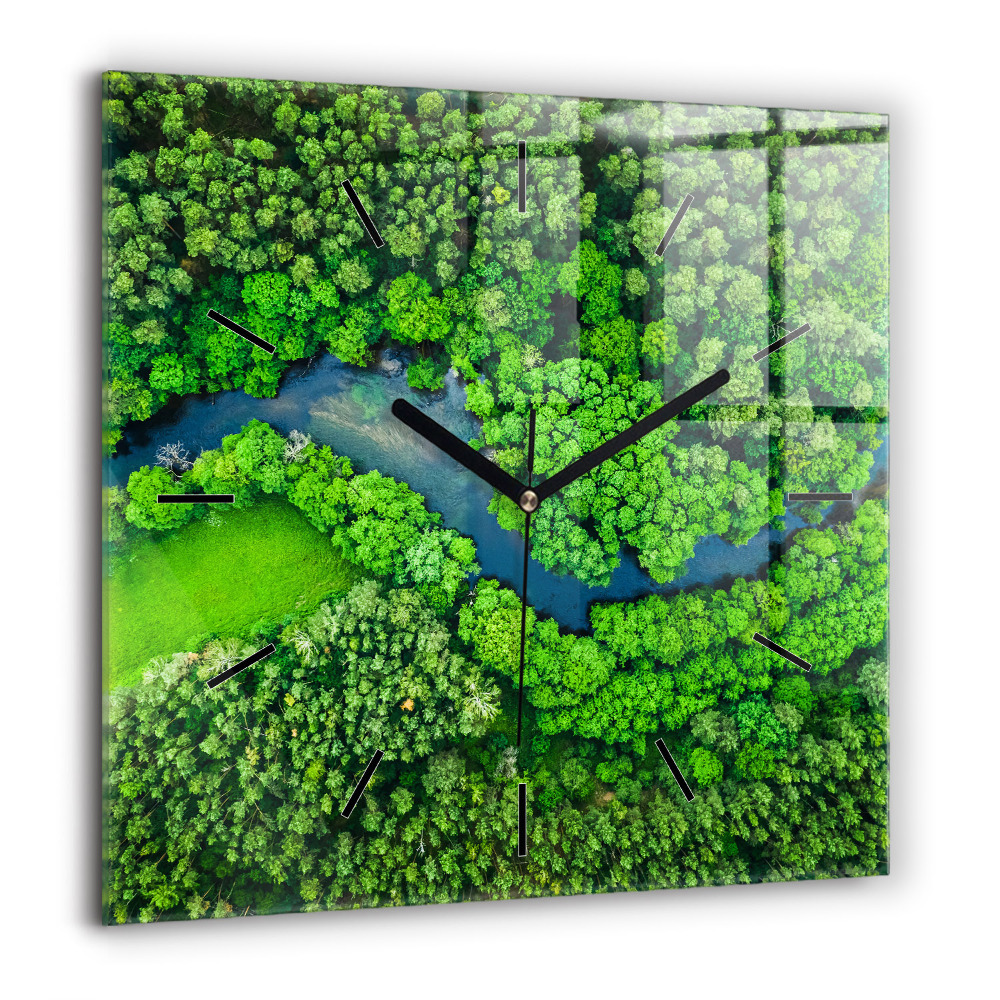 Pendule carrée en verre 60x60 cm Rivière dans une forêt